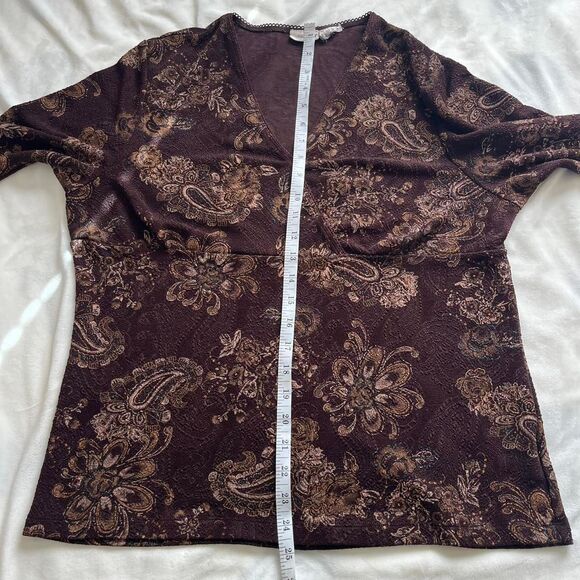 Vintage Y2K whimsygoth fairy indie brown top with glitter paisley floral design - Picture 7 of 7